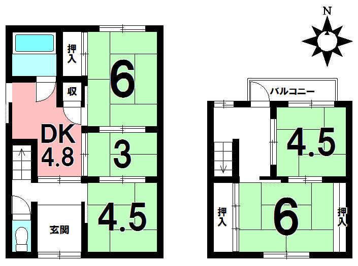 Floor plan. 4.8 million yen, 5K, Land area 65.05 sq m , Building area 64.83 sq m