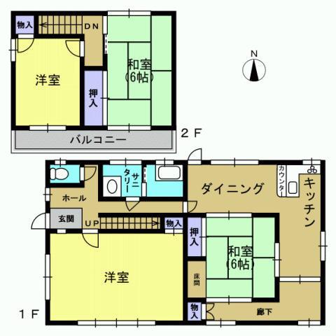 Floor plan. 6 million yen, 4DK, Land area 202.57 sq m , Building area 106.17 sq m spacious and bright Western-style (first floor) is 4LDK dated.