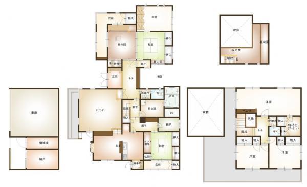 Floor plan. 29,800,000 yen, 7LDK+S, Land area 484.83 sq m , Building area 351.88 sq m view from the left, First floor garage, Second floor, The third floor has become a living space.