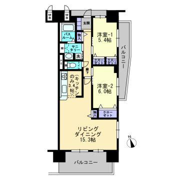 Floor plan. 2LDK, Price 16 million yen, Occupied area 69.08 sq m , Balcony area 16.99 sq m footprint: 69.08 sq m (about 20.90 square meters)