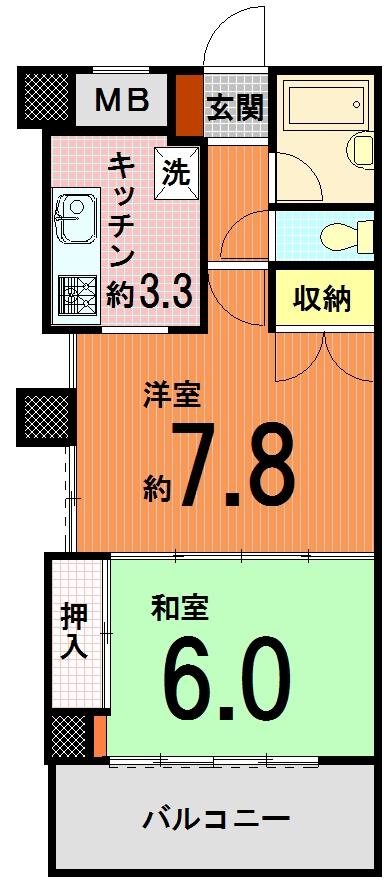 Floor plan. 2K, Price 7.3 million yen, Occupied area 38.58 sq m , Balcony area 7.2 sq m