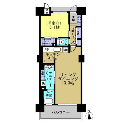 Floor plan. 1LDK, Price 18.3 million yen, Occupied area 55.61 sq m , Balcony area 9 sq m footprint: 55.61 sq m (about 16.82 square meters)