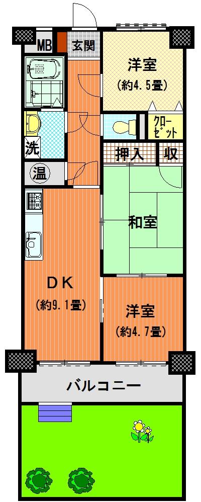 Floor plan. 3DK, Price 4.9 million yen, Footprint 60.5 sq m , Balcony area 8.25 sq m