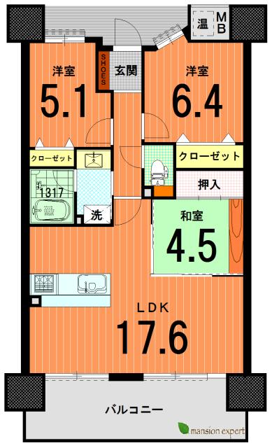 Floor plan. 3LDK, Price 28,200,000 yen, Occupied area 72.05 sq m , Balcony area 13.8 sq m