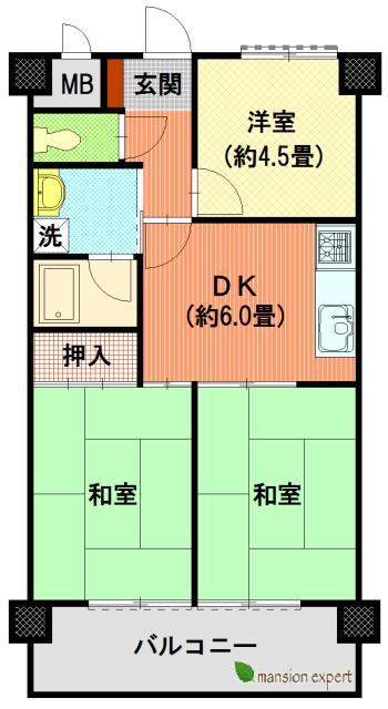 Floor plan. 3DK, Price 6.5 million yen, Occupied area 50.96 sq m , Balcony area 8.4 sq m