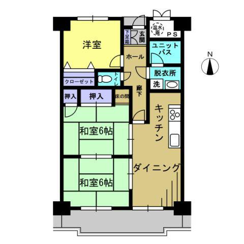 Floor plan. 3DK, Price 3.5 million yen, Occupied area 61.14 sq m , Balcony area 8.91 sq m footprint: 61.14 sq m (about 18.49 square meters)