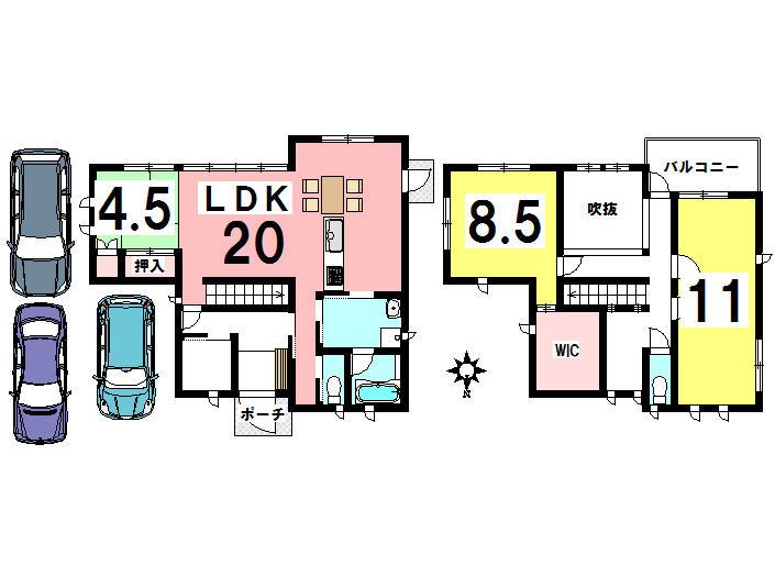 Floor plan. 47,800,000 yen, 3LDK, Land area 198.79 sq m , Building area 129.88 sq m local appearance photo