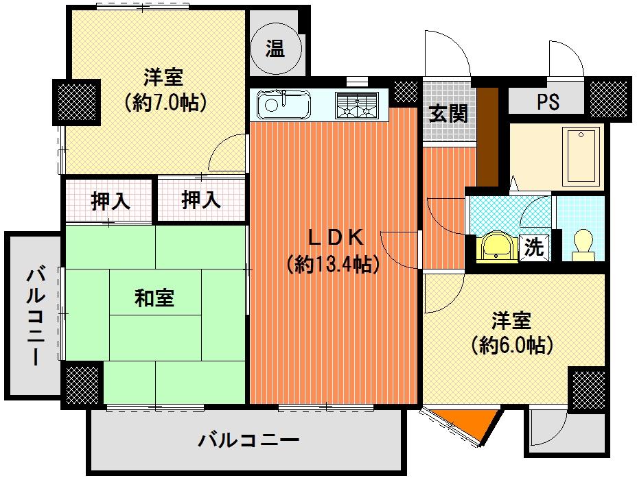 Floor plan. 3LDK, Price 9 million yen, Occupied area 71.53 sq m , Between the balcony area 13.7 sq m floor plan