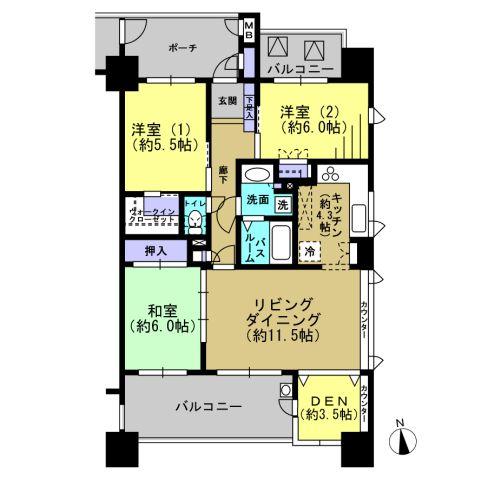 Floor plan. 3LDK, Price 16 million yen, Occupied area 83.52 sq m , Balcony area 18.91 sq m Mato: 3LDK + DEN