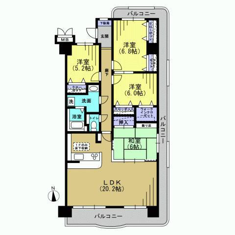 Floor plan. 4LDK, Price 16.8 million yen, Footprint 100.25 sq m , Balcony area 30.07 sq m Mato: 4LDK