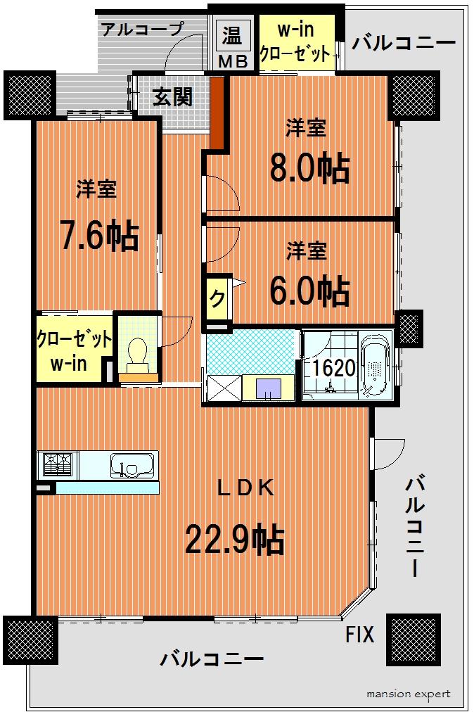 Floor plan. 3LDK, Price 38,500,000 yen, Occupied area 96.32 sq m , Balcony area 42.95 sq m