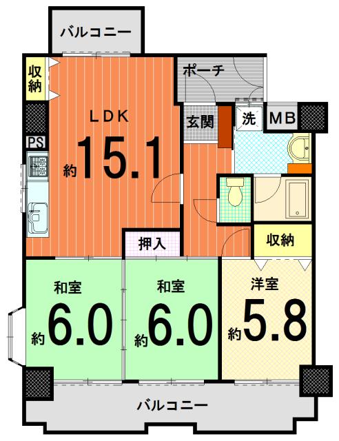 Floor plan. 3LDK, Price 10.3 million yen, Occupied area 73.15 sq m , Balcony area 14.83 sq m