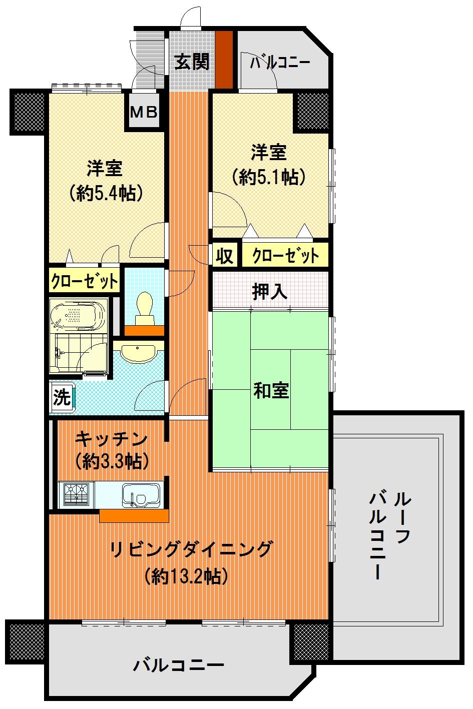 Floor plan. 3LDK, Price 13.5 million yen, Occupied area 78.42 sq m , Balcony area 14.33 sq m