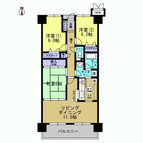 Floor plan. 3LDK, Price 10.3 million yen, Occupied area 74.37 sq m , Balcony area 12.69 sq m Mato: 3LDK