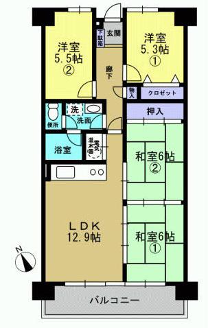 Floor plan. 4LDK, Price 10.5 million yen, Occupied area 76.41 sq m , Balcony area 9.6 sq m Mato (76.41 sq m)