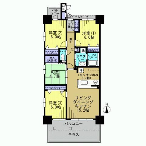 Floor plan. 4LDK, Price 24,089,000 yen, Footprint 82.6 sq m , Balcony area 11.94 sq m 1 floor dwelling units come with a terrace, Also I feel the Home.