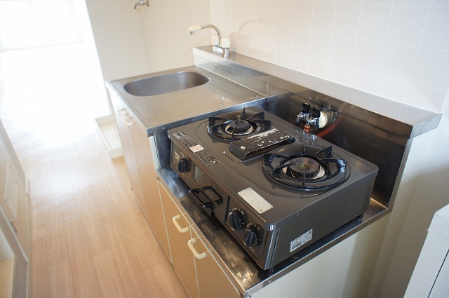 Kitchen. With a two-burner gas stove fish burner