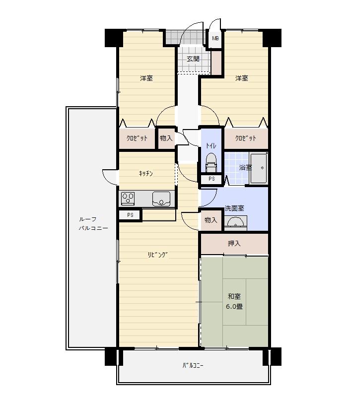 Floor plan. 3LDK, Price 12.8 million yen, Occupied area 74.65 sq m , Balcony area 8.17 sq m