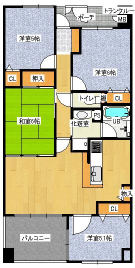 Floor plan. 4LDK, Price 10.8 million yen, Occupied area 76.68 sq m , Balcony area 8.5 sq m