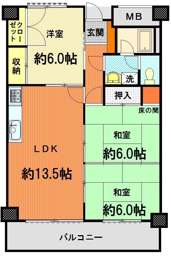 Floor plan. 3LDK, Price 7.5 million yen, Occupied area 71.26 sq m , Balcony area 10.8 sq m