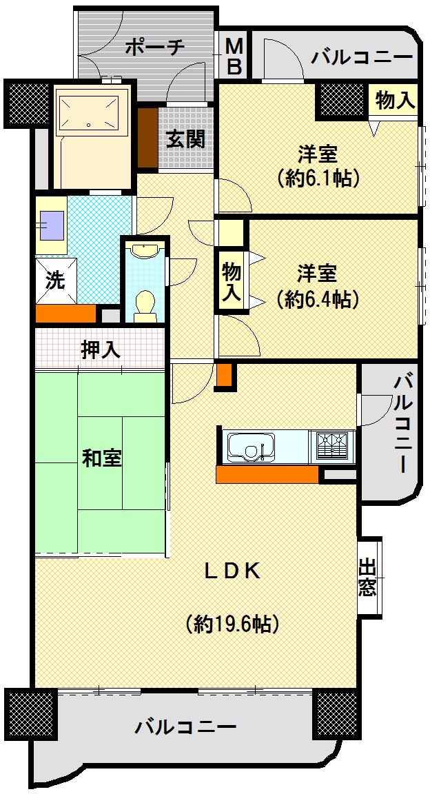 Floor plan. 3LDK, Price 13.3 million yen, Occupied area 84.67 sq m , Balcony area 16.04 sq m