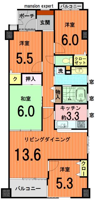 Floor plan. 4LDK, Price 20.8 million yen, Occupied area 86.15 sq m , Balcony area 5.68 sq m