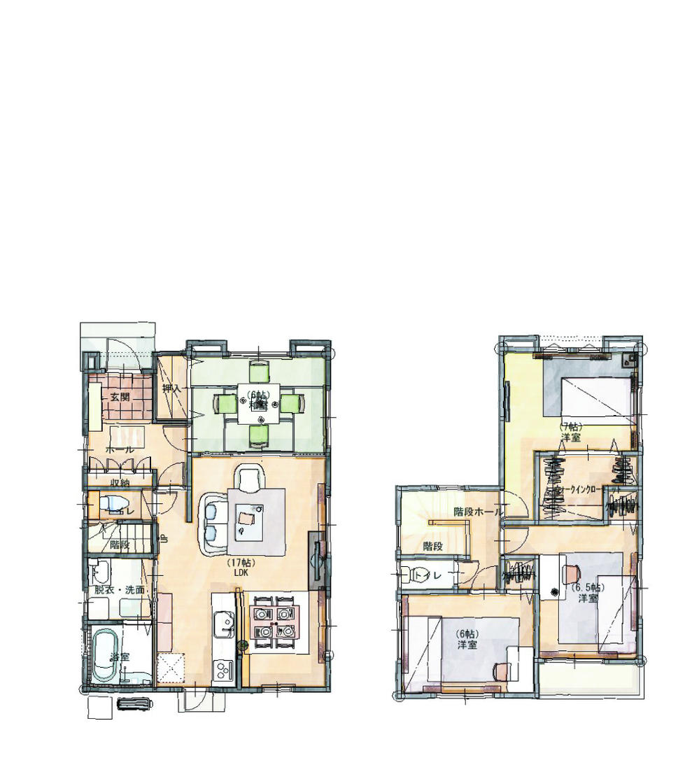 Building plan example (floor plan). 17 Pledge of living and short housework flow line of the wife eyes is the model house of charm!