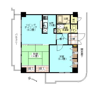 Floor plan. 2LDK, Price 4.5 million yen, Occupied area 51.93 sq m , Balcony area 7.98 sq m