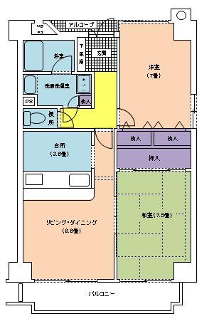 Floor plan. 2LDK, Price 10 million yen, Footprint 62.5 sq m , Balcony area 8.3 sq m