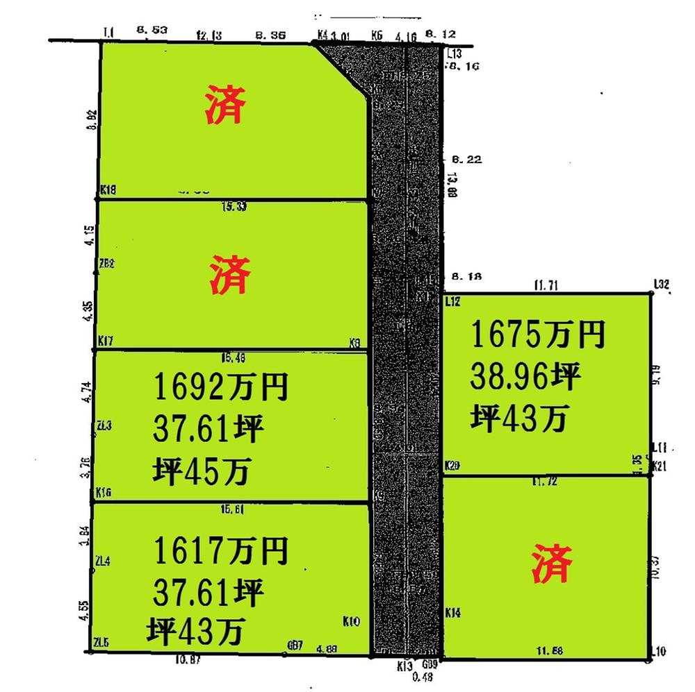 Compartment figure. Land price 16,170,000 yen, Land area 124.34 sq m all 6 compartment