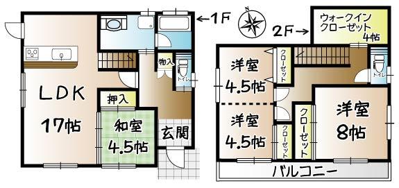 Floor plan. 28.8 million yen, 4LDK + S (storeroom), Land area 144.29 sq m , Building area 109.3 sq m