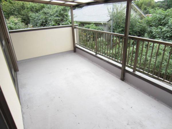 Balcony. Residential second floor veranda is equipped with roof