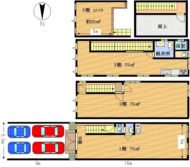 Floor plan. 48 million yen, 3LDK + S (storeroom), Land area 139.86 sq m , Building area 225 sq m