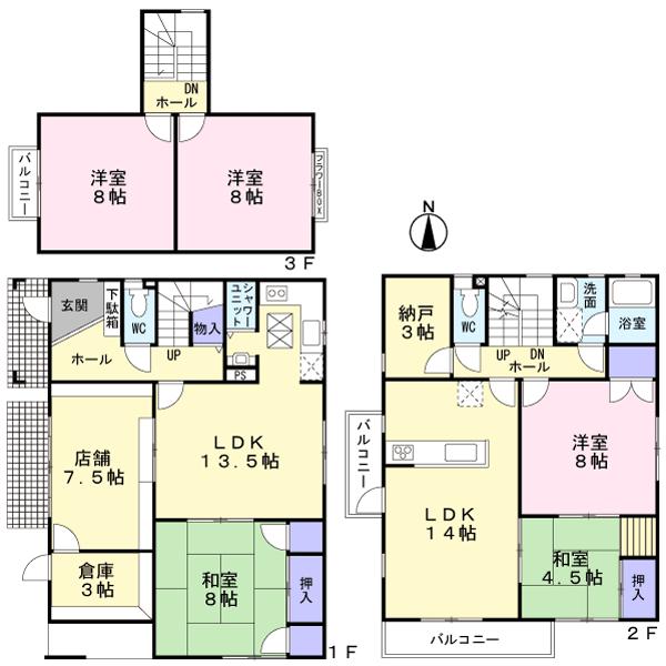 Floor plan. 36,800,000 yen, 5LLDDKK + S (storeroom), Land area 149.26 sq m , Building area 168.3 sq m