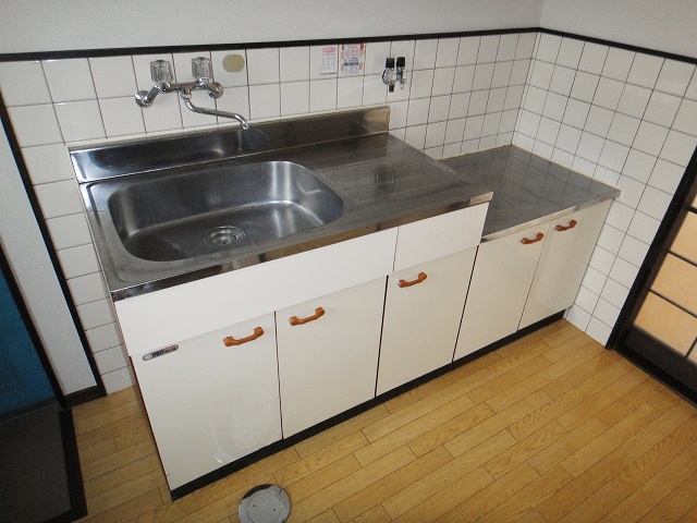 Kitchen. Care is a simple stainless steel kitchen