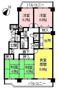 Floor plan. 4LDK, Price 16.5 million yen, Occupied area 89.82 sq m , Balcony area 16.46 sq m
