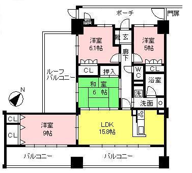 Floor plan. 4LDK, Price 28,900,000 yen, Occupied area 92.28 sq m , Balcony area 26.7 sq m