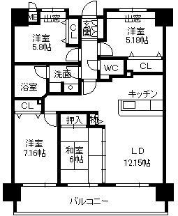 Floor plan. 4LDK, Price 18.5 million yen, Occupied area 85.45 sq m , Balcony area 16.34 sq m