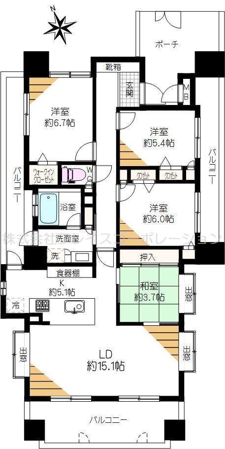 Floor plan. 4LDK, Price 31,800,000 yen, Occupied area 96.95 sq m , Balcony area 29.91 sq m