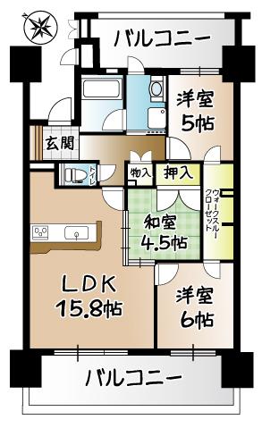 Floor plan. 3LDK, Price 27,800,000 yen, Occupied area 73.26 sq m , Balcony area 25.58 sq m