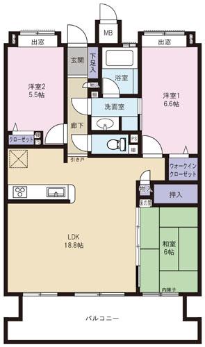 Floor plan. 3LDK, Price 19,800,000 yen, Footprint 78 sq m , Balcony area 15.6 sq m