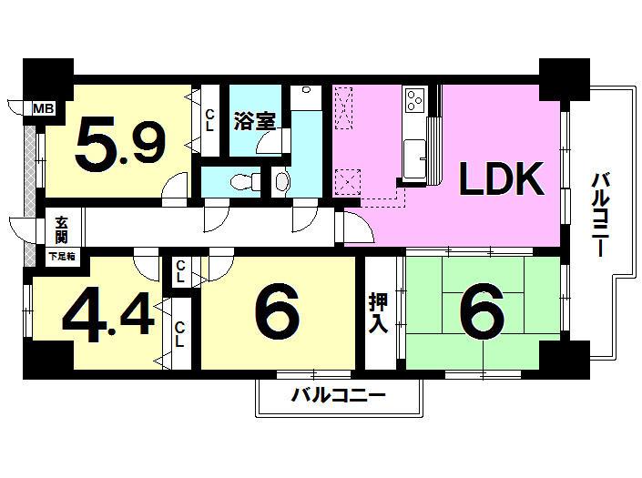 Floor plan. 4LDK, Price 19,800,000 yen, Occupied area 79.14 sq m , Balcony area 12.84 sq m