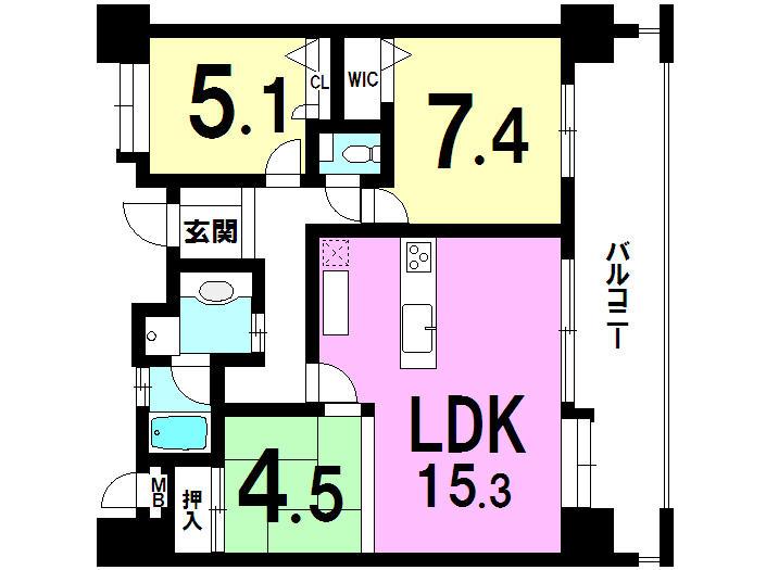 Floor plan. 3LDK, Price 23.8 million yen, Footprint 75.2 sq m , Balcony area 19.4 sq m local appearance photo