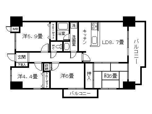 Floor plan. 4DK, Price 19,800,000 yen, Occupied area 73.25 sq m , Balcony area 12.84 sq m