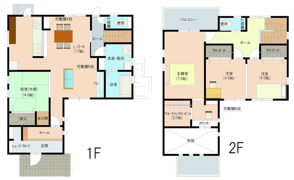 Floor plan. There is a storage scan pace in all room, You can use a wide living space! Japanese-style room ・ Because through the living go up to the second floor, Deepens also your family of communication!