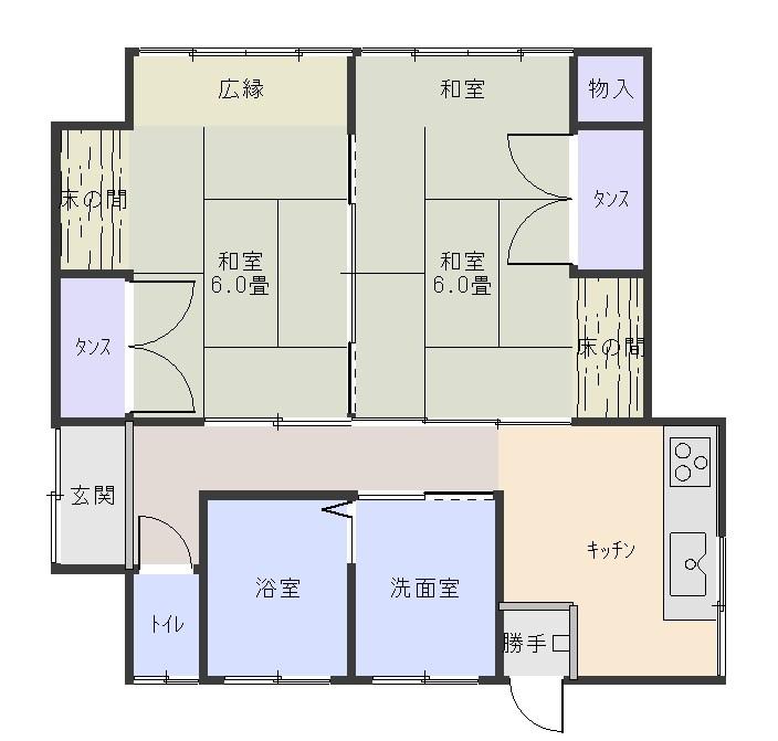 Floor plan. 9.5 million yen, 2DK + S (storeroom), Land area 167.42 sq m , Building area 59.7 sq m