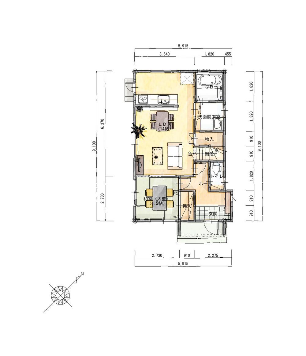 Floor plan. 21,050,000 yen, 4LDK, Land area 204.6 sq m , In space building area 102.68 sq m spacious living room with a feeling of opening! Also deepens family of communication in the living room stairs [1F Floor Plan]