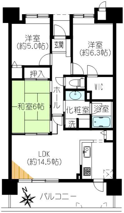 Floor plan. 3LDK, Price 21 million yen, Occupied area 72.85 sq m , Balcony area 13.51 sq m