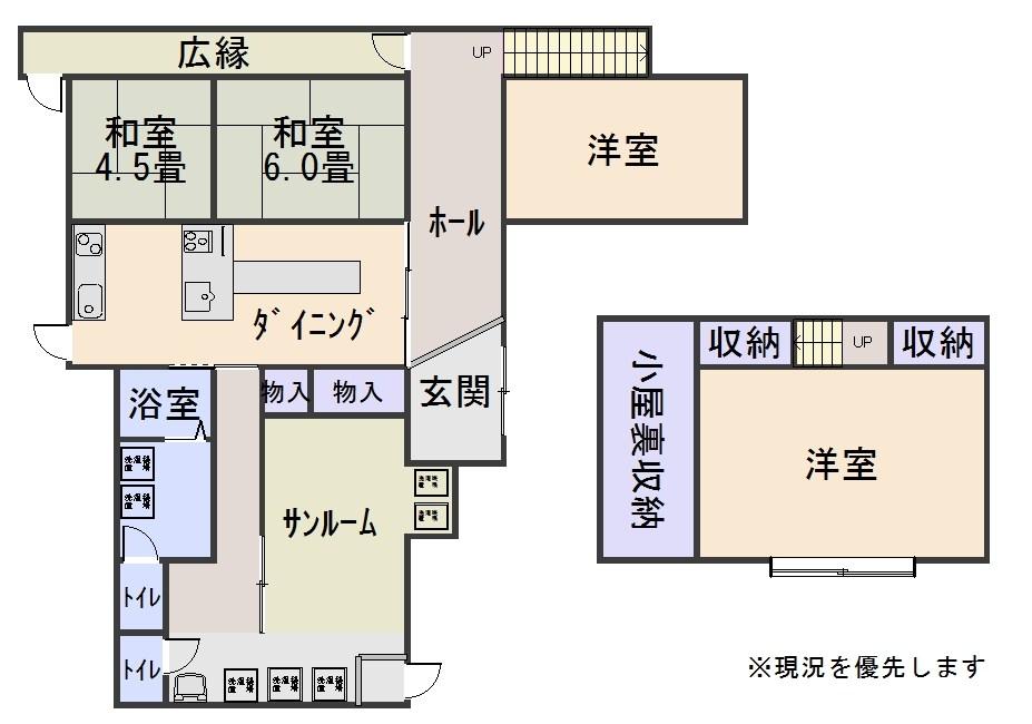 Floor plan. 13.5 million yen, 4DK + 2S (storeroom), Land area 206.55 sq m , Building area 129.56 sq m
