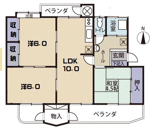 Floor plan. 3LDK, Price 12.8 million yen, Occupied area 63.52 sq m , Balcony area 15.6 sq m